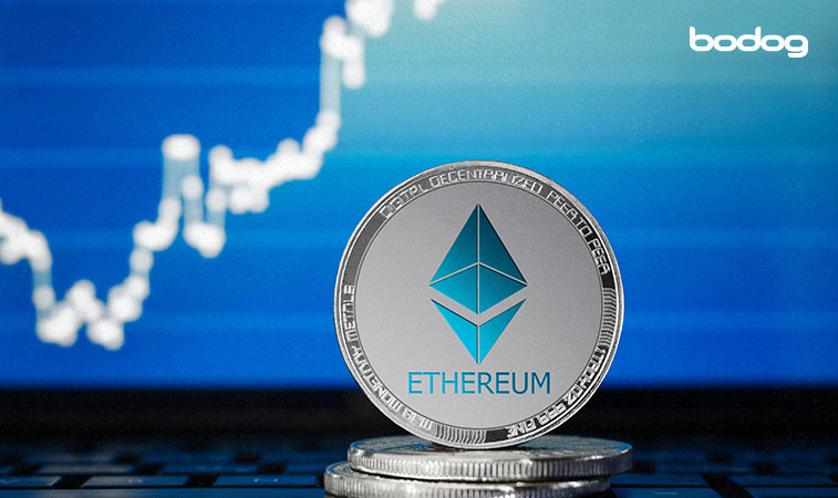 monede ethereum fondo azul